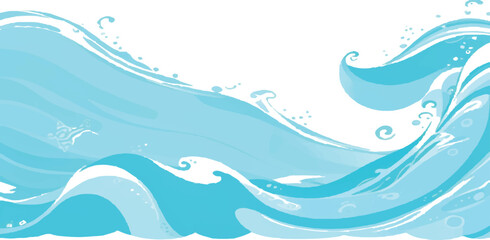 Stylized ocean waves illustration vector design with light blue colors perfect for backgrounds and decorative elements