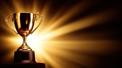 elite. A shining gold trophy on a velvet podium with dramatic spotlight. event key visuals, club posters, designed for fitness apps and gym onboarding, drives event promotion.