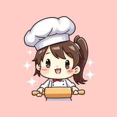 Cute Chibi Chef Girl with Rolling Pin