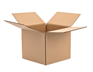 開いた茶色の段ボール箱とシンプルな梱包イメージ