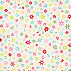 Seamless repeating snowflake pattern on white background. Festive winter and Christmas texture ideal for wrapping paper, textiles, gift tags, holiday backgrounds, greeting cards, and seasonal designs.