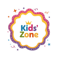Vibrant Kids' Zone Badge with Playful Wavy Frame and Stars