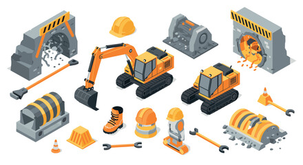 Isometric construction equipment and machinery set for industrial projects
