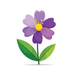 Purple flower with green leaves isolated on white background