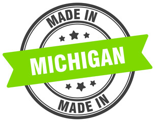 Made in Michigan round sign. Made in Michigan stamp.