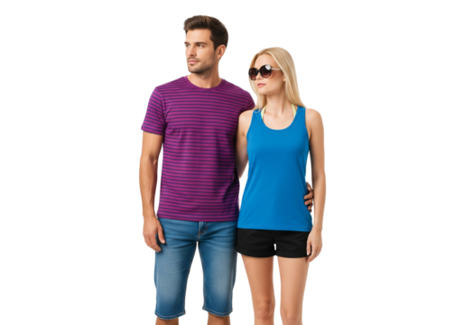 Young Couple Posing in Casual Summer Clothing - Powered by Adobe