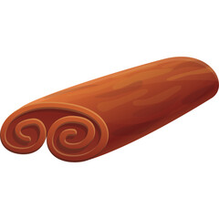 A Single Cinnamon Stick with a Rolled Texture and Brown Color on a Transparent Background