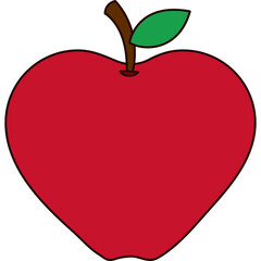 A Single Bright Red Apple with a Green Leaf and Brown Stem on a Transparent Background