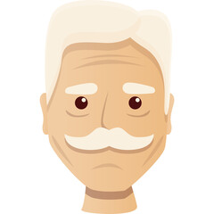 Cartoon Portrait Of An Elderly Caucasian Man With White Hair And Moustache Wearing A Grey Scarf On A Transparent Background