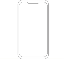 Outline Phone Icon. Line art illustration of a modern smartphone with a blank screen, perfect for tech, communication, and digital concepts. Vector illustration.