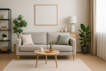 Cozy living room with neutral tones and modern furniture