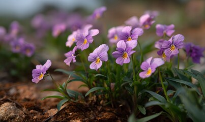 spring violas flowers in the garden