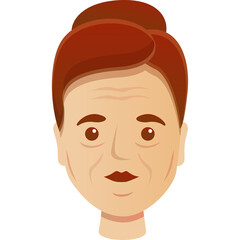 Cartoon Portrait of a Mature Woman with Red Hair Pulled Up Showing Wrinkles and Red Lips Against a Transparent White Background