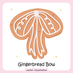 Gingerbread Bow Cookie – Christmas Ribbon Icing Decoration, Holiday Bakery Illustration Festive sweets vector