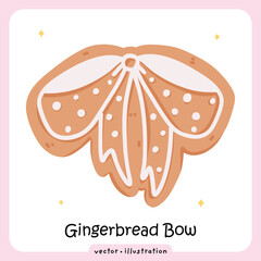 Gingerbread Bow Cookie – Christmas Ribbon Icing Decoration, Holiday Bakery Illustration Festive sweets vector