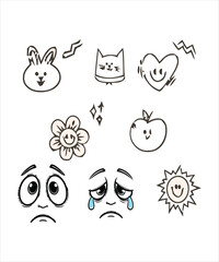 Fototapeta premium Whimsical Doodles and Emotional Cartoon Faces Collection