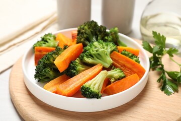 Tasty grilled vegetables served on table, closeup