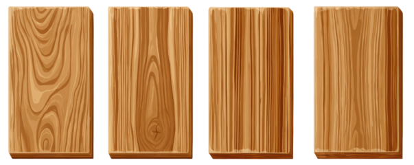 Four rectangular wood planks with varying grain patterns