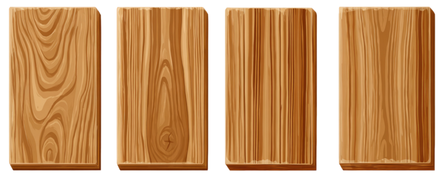 Four rectangular wood planks with varying grain patterns