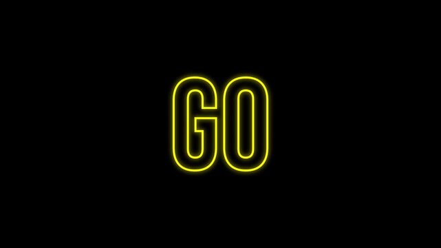 Neon 3 2 1 Go Countdown Animation. Glowing yellow countdown animation from 3,2,1 to Go on black background. For Video Intros and Game Start Screens