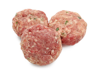 Fresh raw meat patties isolated on white