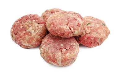 Fresh raw meat patties isolated on white