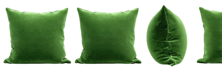 Green velvet pillows in various shapes