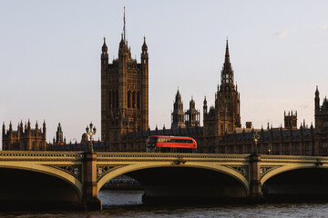 Fototapeta premium Red Double Decker Bus on Westminster Bridge