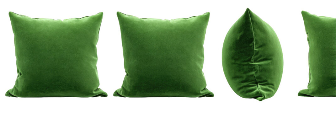 Green velvet pillows in various shapes