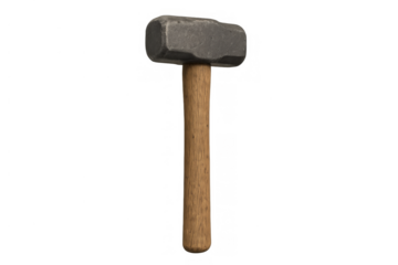Sledgehammer on transparent background representing construction, demolition, breaking, work, and heavy duty tasks