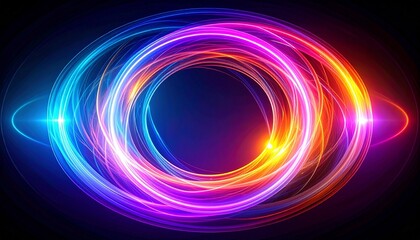 Concentric neon rings with dark center on glowing abstract background
