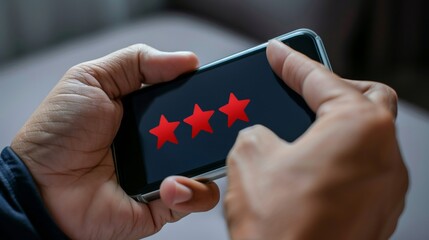 Negative customer experience illustrated by one star rating and frustrated feedback on mobile device