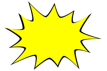 Yellow comic explosion burst shape for sale banner, poster, sticker, and pop art design accent