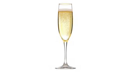 Champagne flute filled with sparkling golden beverage, AI, PNG