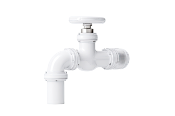 White plumbing faucet with round handle