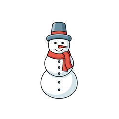 Cute Snowman Wearing a Hat and Scarf.
