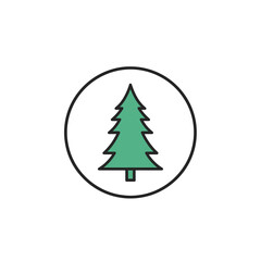 Evergreen tree icon in circle nature symbol.