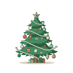 Festive Christmas Tree with Ornaments and Gifts.