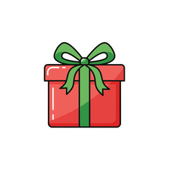 Red Gift Box with Green Ribbon and Bow.