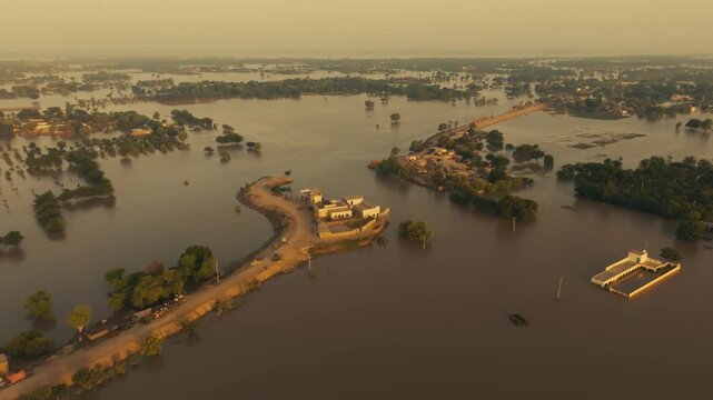 Widespread devastation from a major flood in Punjab, Pakistan, serial view