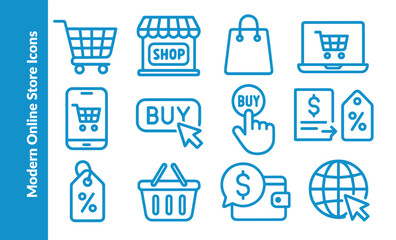 Online Shopping and Retail Thin Line Icons. Modern E-commerce Vector Set for Website UI, Payment, Shipping, and Global Business. 48x48 Pixel Perfect.