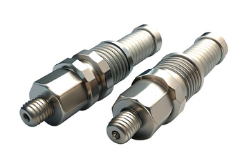 Two shiny metal fittings isolated on transparent background for industrial use