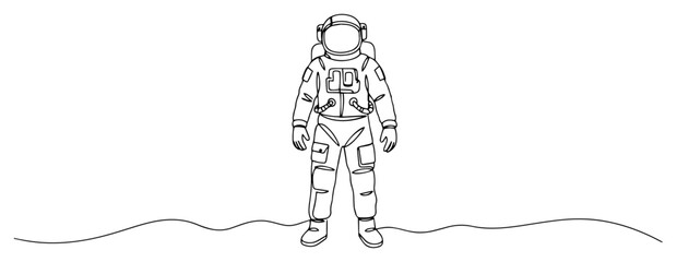 Astronaut standing on moon surface minimal continuous line vector drawing space exploration science concept