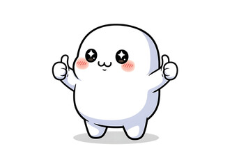 Fototapeta premium Cute cartoon black and white blob character with rosy cheeks and raised fists isolated on transparent background