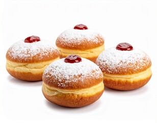 Fototapeta premium Hanukkah- real Sufganiyot on a white background without shadows