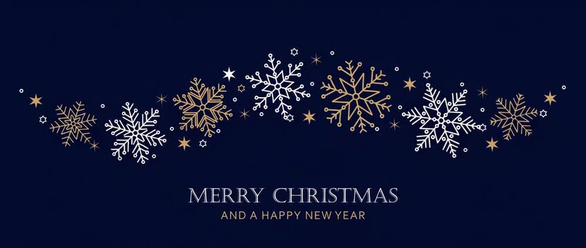 blue christmas banner with spinning snowflakes illustrated animation