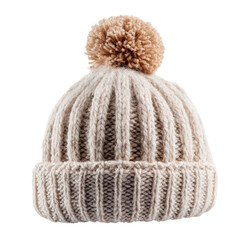 Cozy knitted beanie hat with pompom for winter fashion on a transparent background, cut out