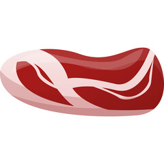 Cartoon Slice of Raw Red Meat with White Marbling Isolated on Transparent Background Flat Illustration