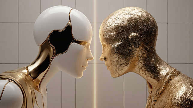Golden and White Robot Faces - Powered by Adobe