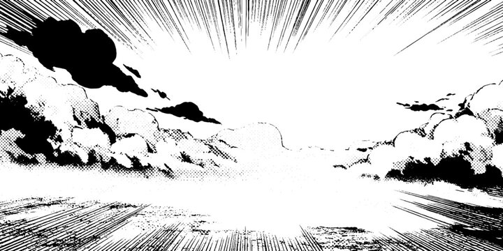 Dynamic black and white anime manga dust storm scene for creative projects
